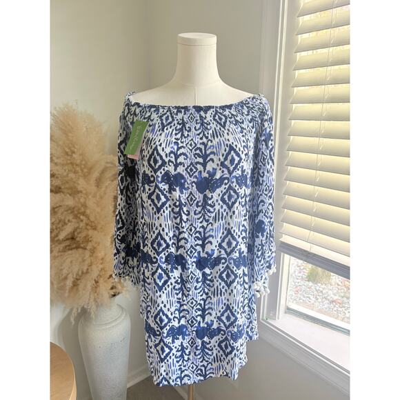 NWT Lilly Pulitzer Nita Off Shoulder Cover Up Dress Womens XXS Blue White - Picture 2 of 8